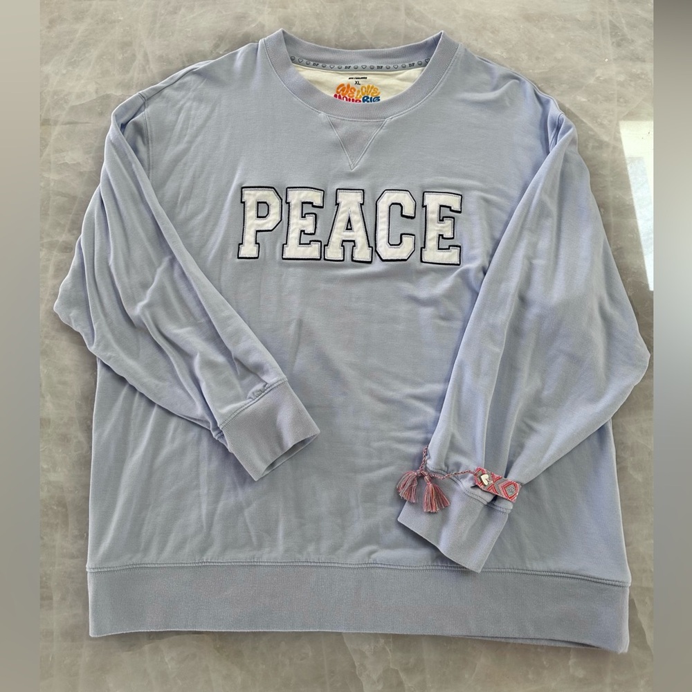 Alice + Olivia A+O Big Feelings “Peace” Oversized Crewneck Sweatshirt Blue XL